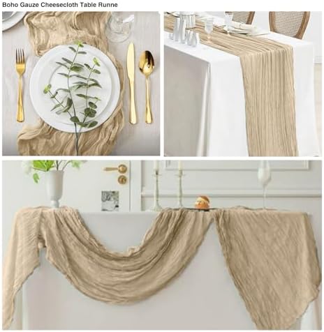 12 Pack Beige Table Runner 20 x 120 inch Cheesecloth Table Runner 10Ft