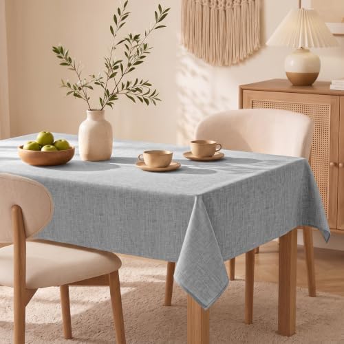 XWZO Faux Linen Tablecloth Wrinkle Resistant 52 x 70 Inch - Grey