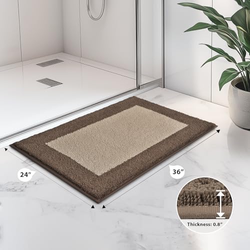 anllugs Bathroom Rugs, 24" x 36" Soft Bath Rugs, Taupe & Dark Brown