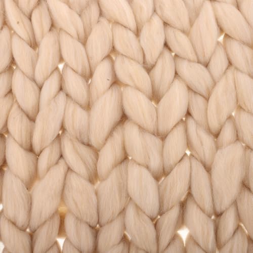Handmade Knitted Chunky Throw Blanket Beige 50x50cm Woolen Yarn Xmas