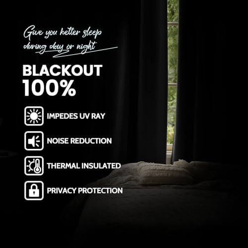 Yakamok 100% Blackout Curtains 52x63 inch Length Charcoal Grey-Bedroom