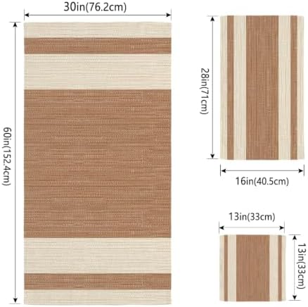 Bath Towels Set of 3 Orange Beige Linen Stripes Bath Towel Hand Towel