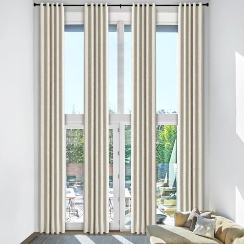 Frelement Ivory White 108inch Length Extra Long Linen Curtains Full