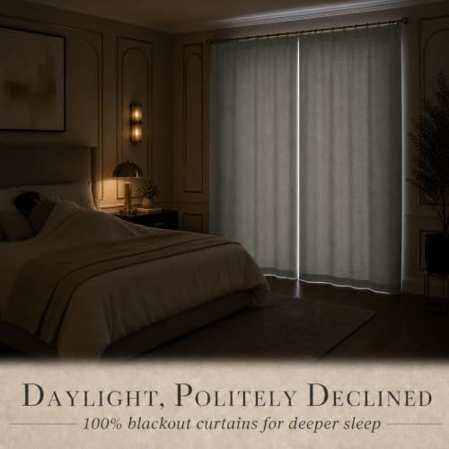 DECOLURE 100% Blackout Linen Curtains 63 Inches Long | Light Grey