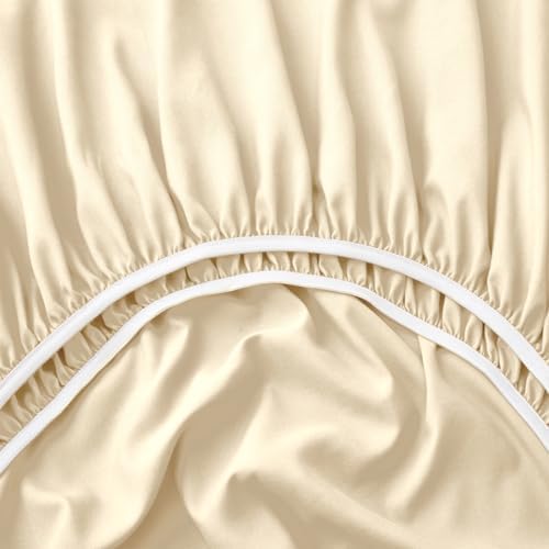 Horbaunal Extra Deep Pocket Queen Fitted Sheet Only, Cream
