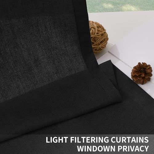 Black Pinch Pleated Linen Curtains 84 inches Long 2 Panels for Living