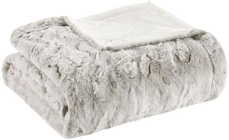 Madison Park Zuri Reversible Faux Fur Bed Blanket, 108 x 90, Snow