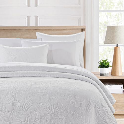 BOURINA Ultrasonic White Queen Quilt Set 3-Piece Soft Bedding Set