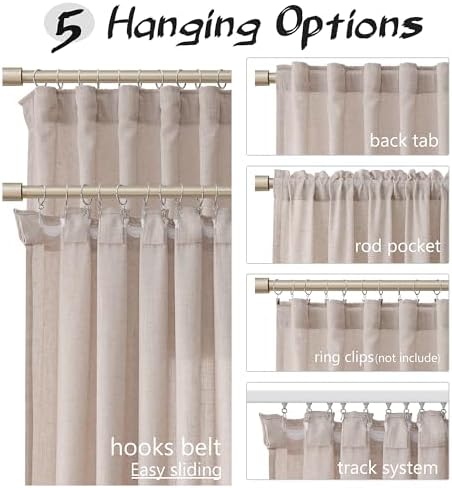 Joywell Linen Curtains 84 Inches Long for Living Room Hook Belt