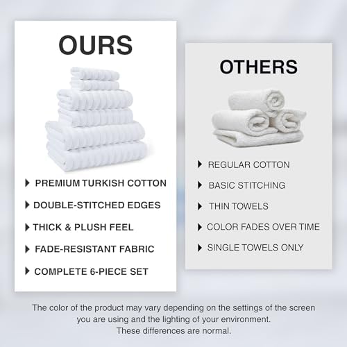 6 Piece Towel Sets for Bathroom - Includes 2 Bath Towels, 2 Hand