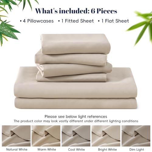 PHF 100% Rayon Derived from Bamboo Sheets Queen Size, Light Taupe 6PCS
