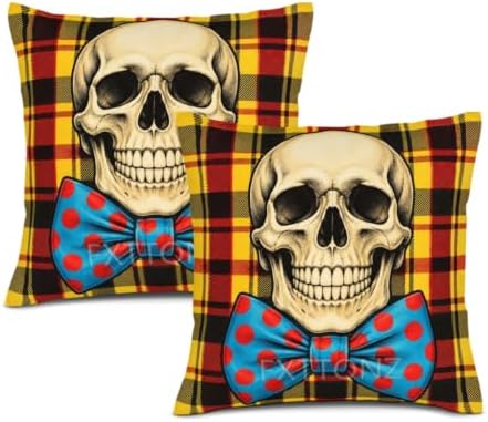 Plaid Accent Pillow Covers 22x22 Inch Set of 2 Linen for Halloween