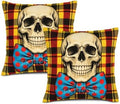 Plaid Accent Pillow Covers 22x22 Inch Set of 2 Linen for Halloween