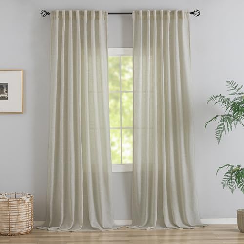 120 Inches Extra Long Linen Curtains for Living Room - 2 Panels Back