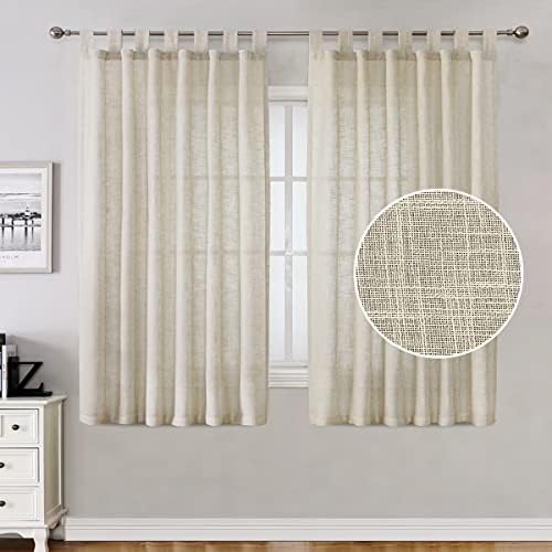Turquoize Tab Top Linen Curtains Natural Linen Sheer Curtains for
