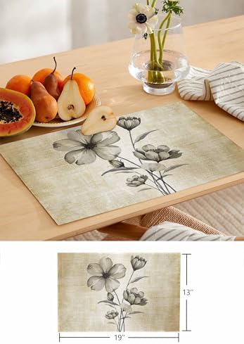Vintage Beige Flowers Gradient Table Runner and Placemats Set of 6