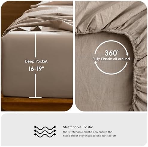 MooMee Sheet Set 100% Washed Cotton Linen-Like Extra Deep Pocket King