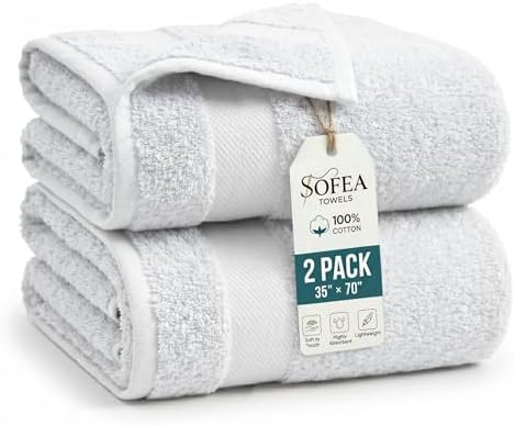 Sofea Bath Sheet Towels 2 Pack Oversized, (35 x 70 Inches) 100% Cotton