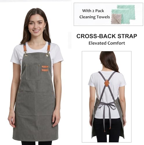 ZOMAO Chef Apron, Apron for Men Women with Adjustable Straps Cotton