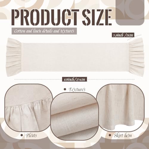 Gilprop Boho Ruffled Table Runner Linen, 13 x 108 Inch, Linen Beige