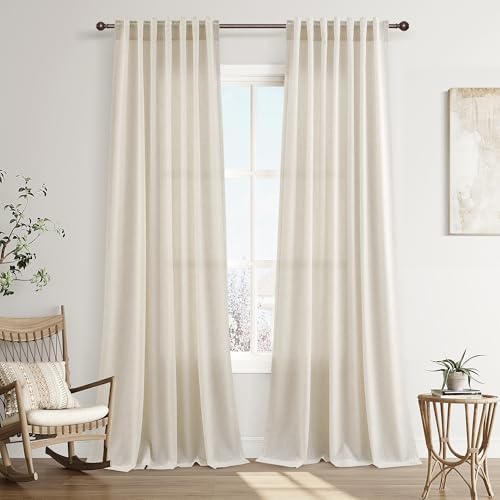 Joywell Extra Long Linen Curtains 120 Inches for Living Room Birch