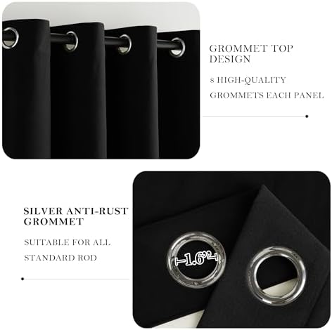 NICETOWN 100% Blackout Black 120 inch Long Velvet Curtains for