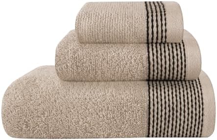 Belizzi Home 100% Cotton 3 Piece Towel Set, Bath, Hand, Washcloth, Tan