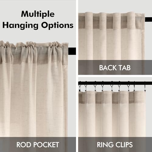 ANRODUO Extra Long Beige Semi Sheer Linen Curtains 108 inch Length 2