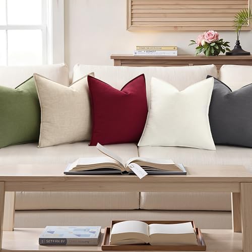 decorUhome Fall Olive Green Linen Throw Pillow Covers 22x22 Set of 2