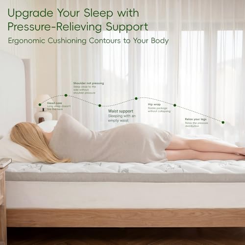 NEWDECO Queen Mattress Topper Cooling Bamboo Pillow Top Mattress Pad