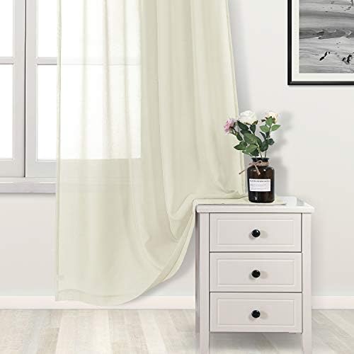 DWCN Ivory Sheer Curtains Linen Look Semi Transparent Voile Grommet