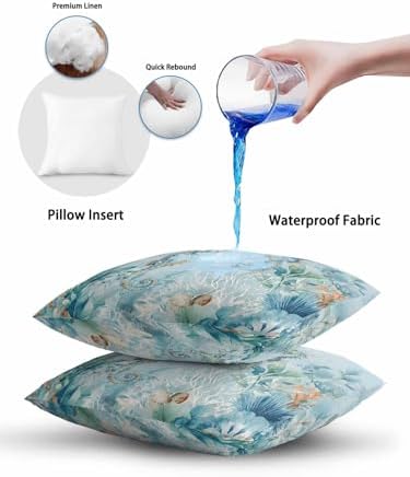 Outdoor Pillows Waterproof, Coastal Seahorse Bedding Throw Pillows