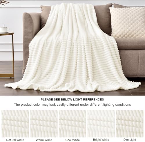 BEDELITE 3D Ribbed Jacquard Cream King Size Blankets for Bed, 108x90
