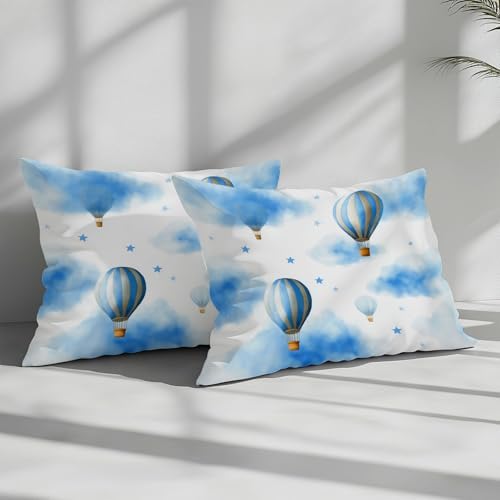 King Duvet Cover Reversible Design, Watercolor Hot Air Balloon Soft