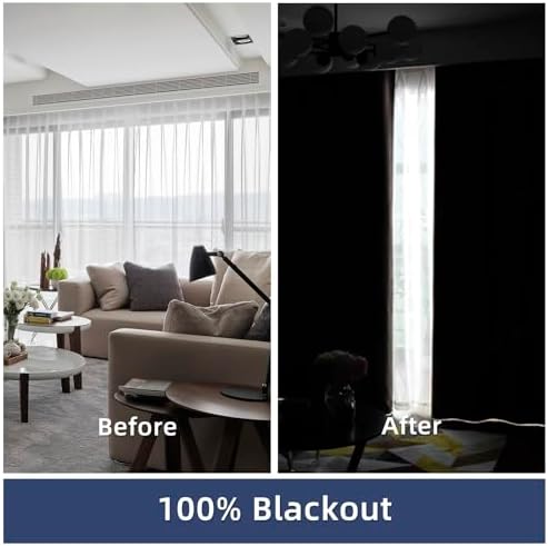 100% Black Linen Blackout Curtains for Bedroom,Black Out Curtains for