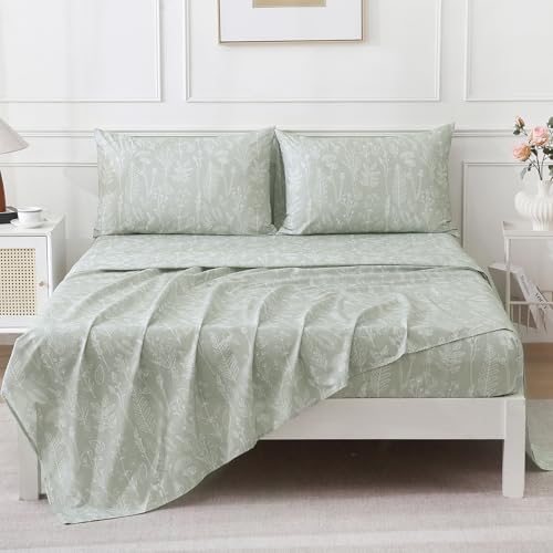 100% Natural Cotton Percale Sheets Set,Queen Size 4 PC