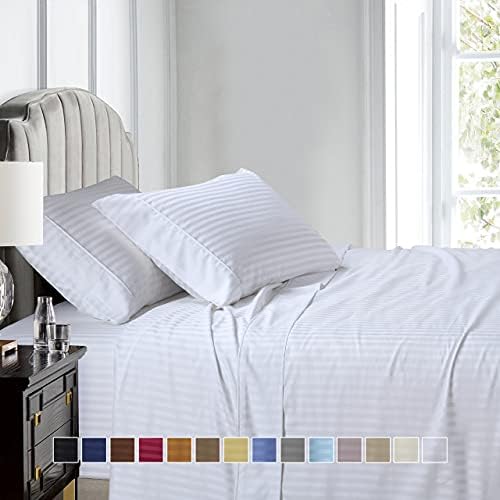 Royal Hotel Full Sheets Set, 600 Thread Count Cotton Stripe Sateen