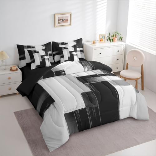 Feelyou Abstarct Comforter Set Twin Size 7 Pieces Black Gray Bedding