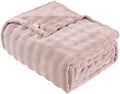 Faux Fur Bed Blankets King Size Pink, Soft Fluffy Bubble Blanket for