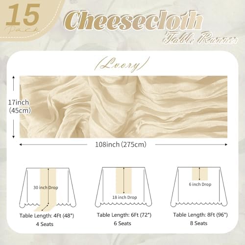 15 Pack Ivory Cheesecloth Table Runner 17 x 108 inch Cheese Cloth