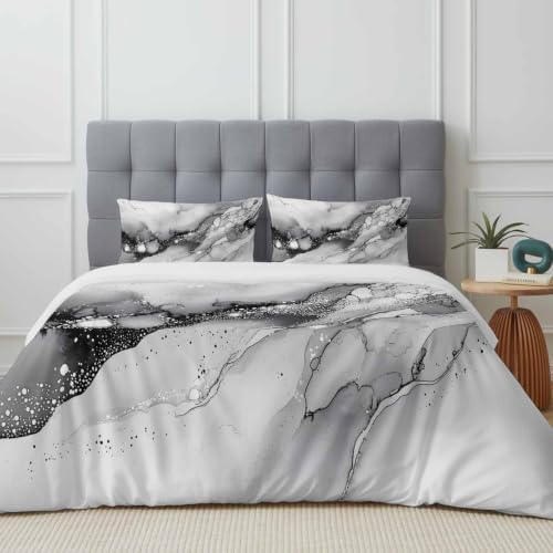 Abstract Ombre Gray Queen Duvet Cover Set - 4 Pcs Comforter Cover