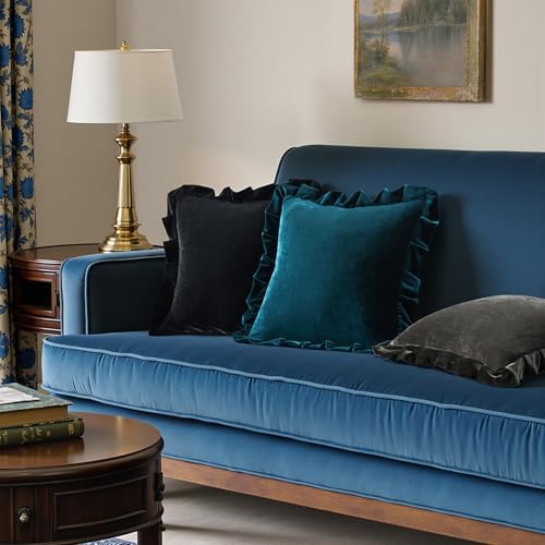 MIULEE Velvet Ruffle Throw Pillow Covers Pack of 2 20x20 Inch Teal