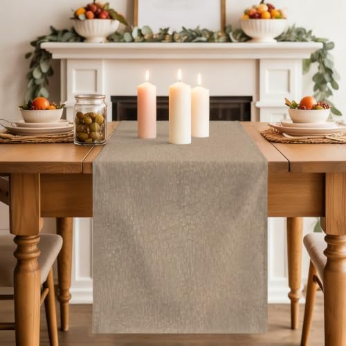 Beige Table Runners 108 Inches Long, Farmhouse Solid Textured Rustic