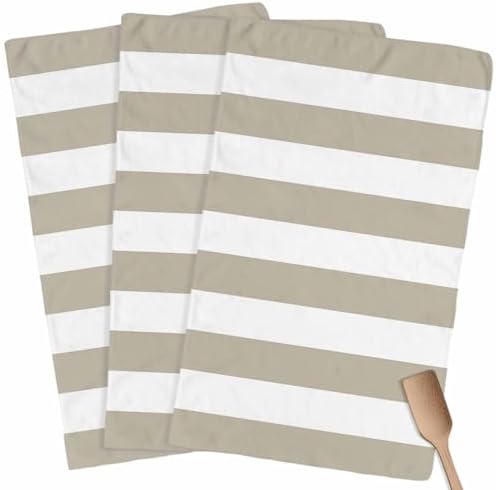 Beige and Kitchen Towels Set of 3 White Stripe Decorative Dish Towels