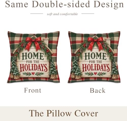 House Plaid Pillow Covers 22x22 Inch Set of 2 Linen for Farmhouse
