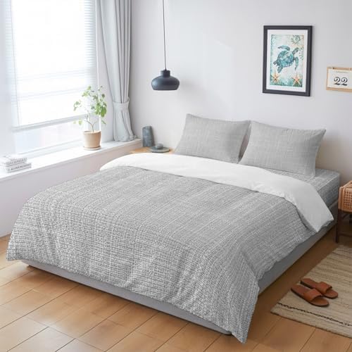 Light Gray Linen Texture California King Duvet Cover Set - 4 Pcs