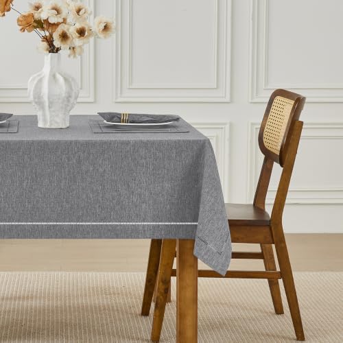 Gray 70x70 Square Polyester Linen Farmhouse Tablecloth