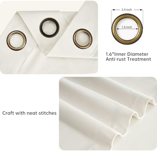 Topfinel Ivory Cream Velvet Blackout Curtains 84 Inches Long,Room