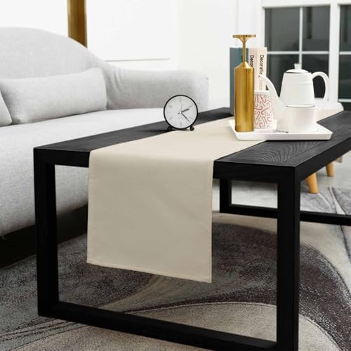 Cotton Linen Table Runner 72 Inches Long, Ivory White Dining Table