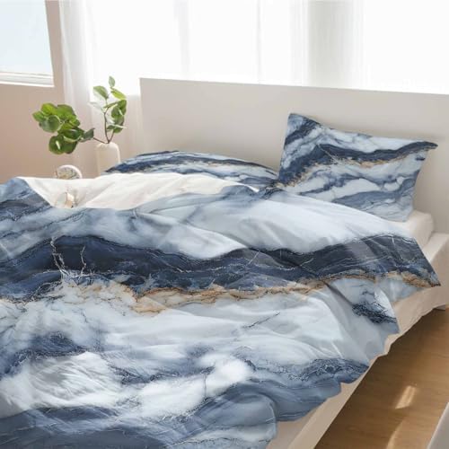 Duvet Cover Set Queen, Marble Texture Pattern 3 Piece Bedding Set